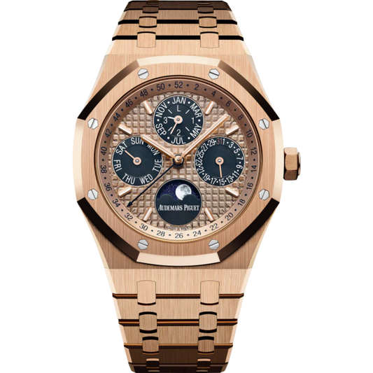 Royal Oak Perpetual Calendar 41MM 18-Carat Pink Gold Bracelet Pink Gold-Toned Dial With Grande Tapisserie Pattern 18-Carat Pink Gold Case