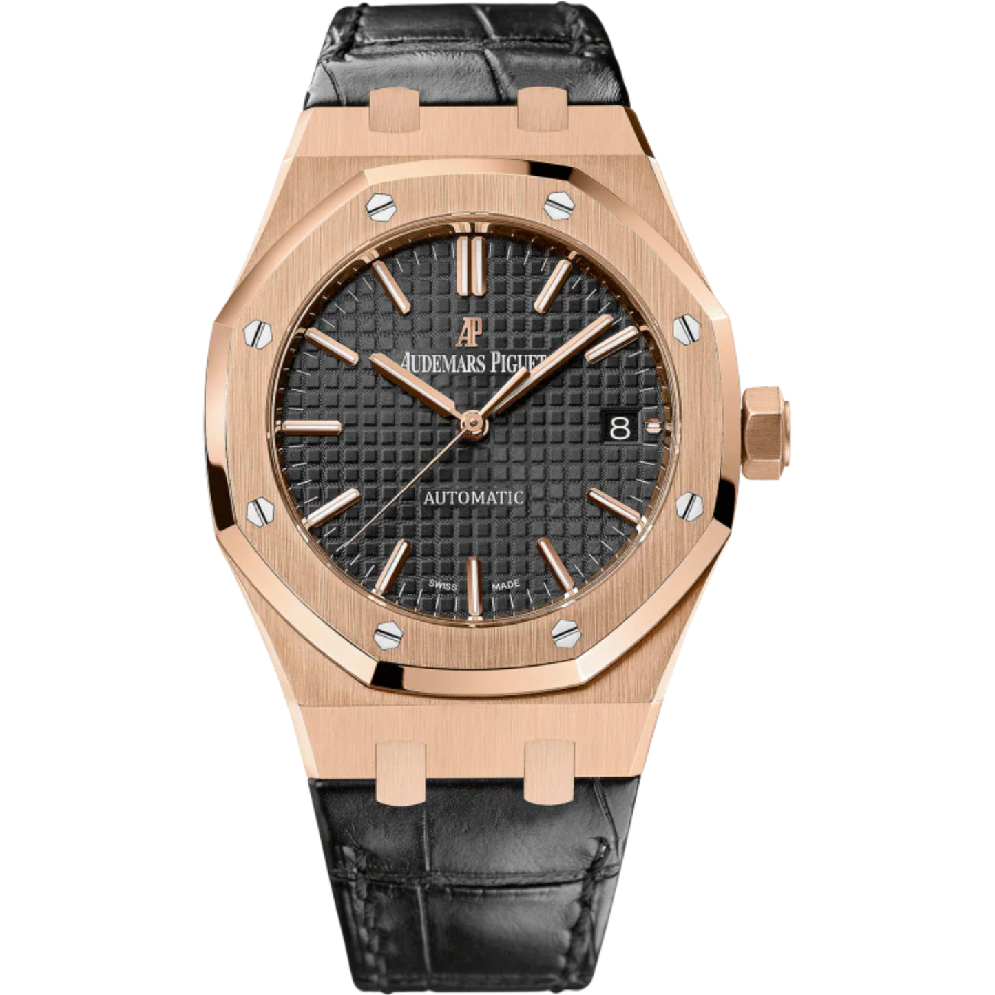 Royal Oak Selfwinding 37MM Black Crocodile Strap Black Dial With Grande Tapisserie Pattern 18-Carat Pink Gold Case