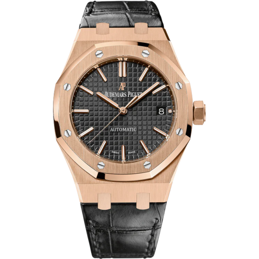 Royal Oak Selfwinding 37MM Black Crocodile Strap Black Dial With Grande Tapisserie Pattern 18-Carat Pink Gold Case