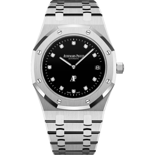 Royal Oak Jumbo Extra-Thin 39MM 950 Platinum Bracelet Black Onyx Dial Brilliant-Cut Diamond Set Hour-Markers 950 Platinum Case