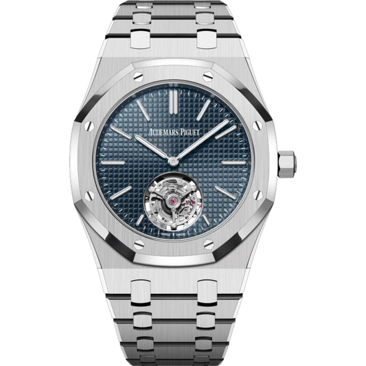 Royal Oak Selfwinding Flying Tourbillon Extra-Thin 50th Anniversary 39MM Stainless Steel Bracelet Blue Dial With Petite Tapisserie Pattern Stainless Steel Case