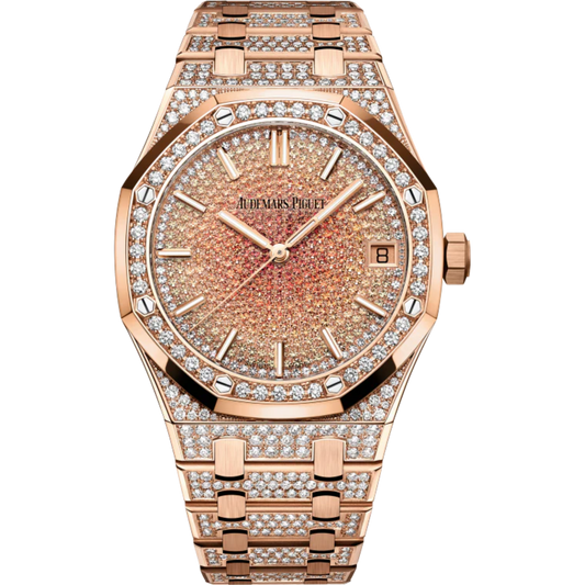 Royal Oak Selfwinding 41MM Diamond-Set 18-Carat Pink Gold Bracelet 18-Carat Pink Gold Dial Set With Graded Orange Sapphires Diamond-Set 18-Carat Pink Gold Case and Bezel