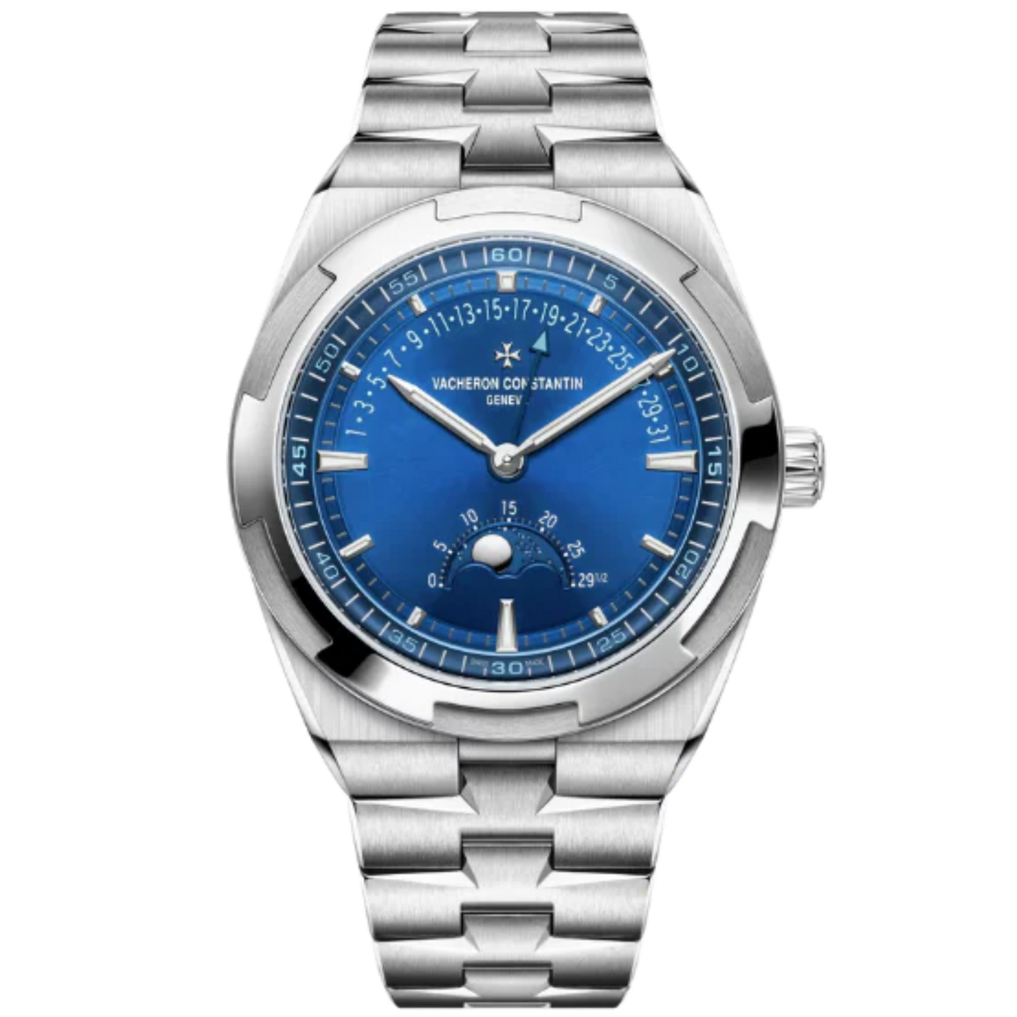 OVERSEAS MOON PHASE RETROGRADE DATE 41 MM STAINLESS STEEL WITH BLUE BRASS DIAL