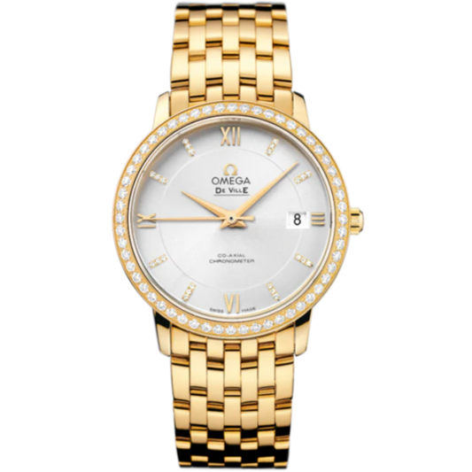 DE VILLE PRESTIGE 37 MM YELLOW GOLD WITH SILVER DIAL
