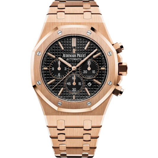 Royal Oak Chronograph 41MM 18-Carat Pink Gold Bracelet Black Dial With Grande Tapisserie Pattern 18-Carat Pink Gold Case