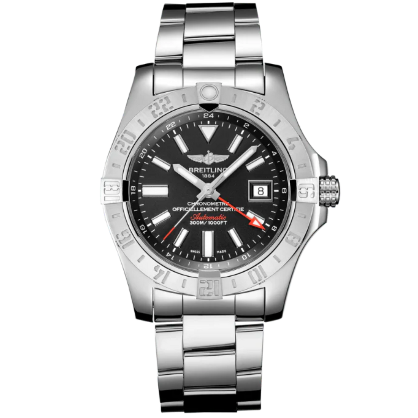 AVENGER II GMT 43 MM STAINLESS STEEL WITH BLACK DIAL