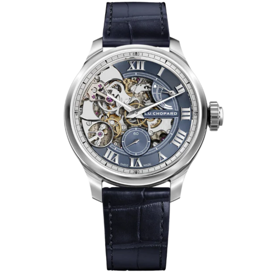 L.U.C TIME TRAVELER ONE 42 MM PLATINUM WITH BLUE SKELETON DIAL