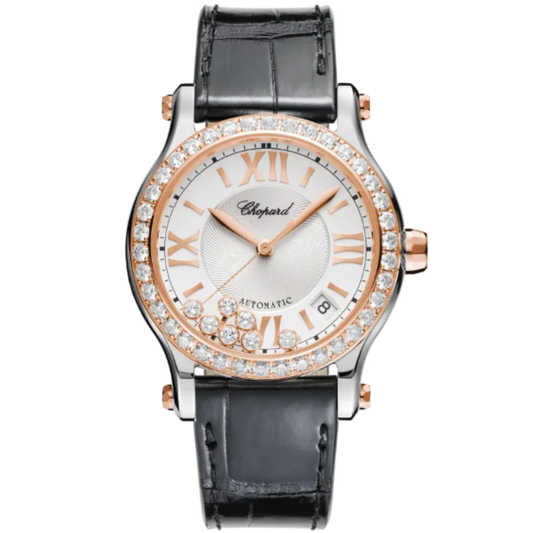 HAPPY SPORT 36 MM ETHICAL ROSE GOLD - LUCENT STEEL™ WITH SILVER DIAL