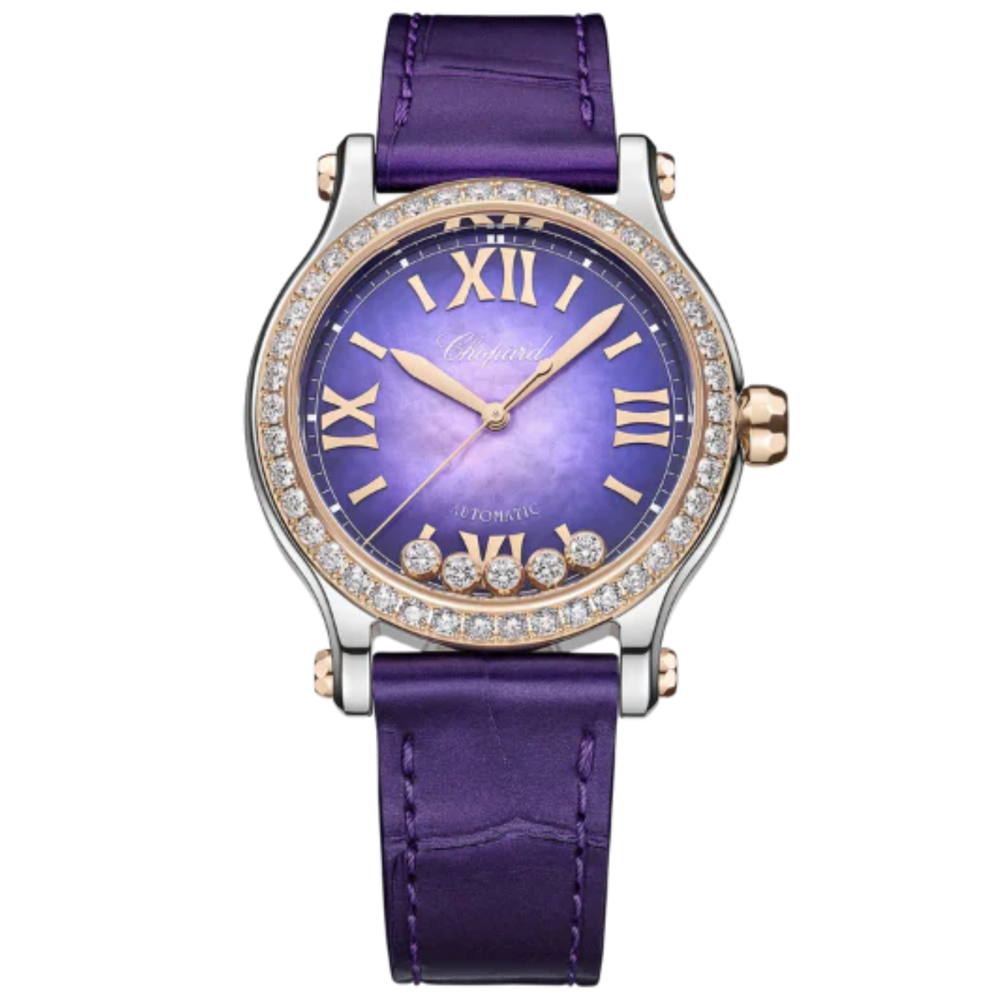 HAPPY SPORT 33 MM ETHICAL ROSE GOLD - LUCENT STEEL™ WITH PURPLE MOTHER OF PEARL DIAL