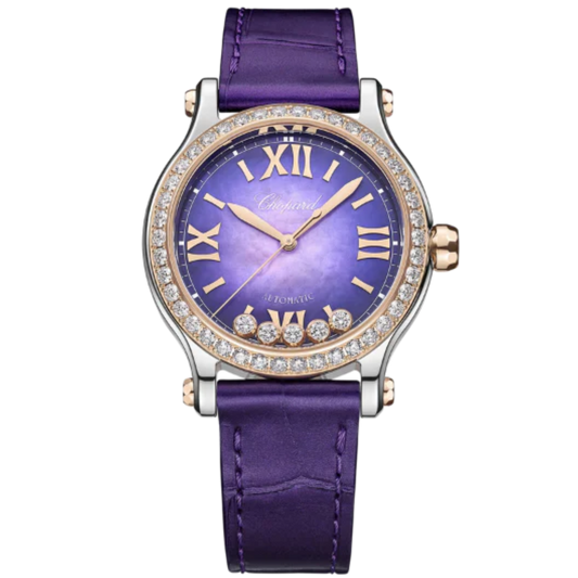 HAPPY SPORT 33 MM ETHICAL ROSE GOLD - LUCENT STEEL™ WITH PURPLE MOTHER OF PEARL DIAL