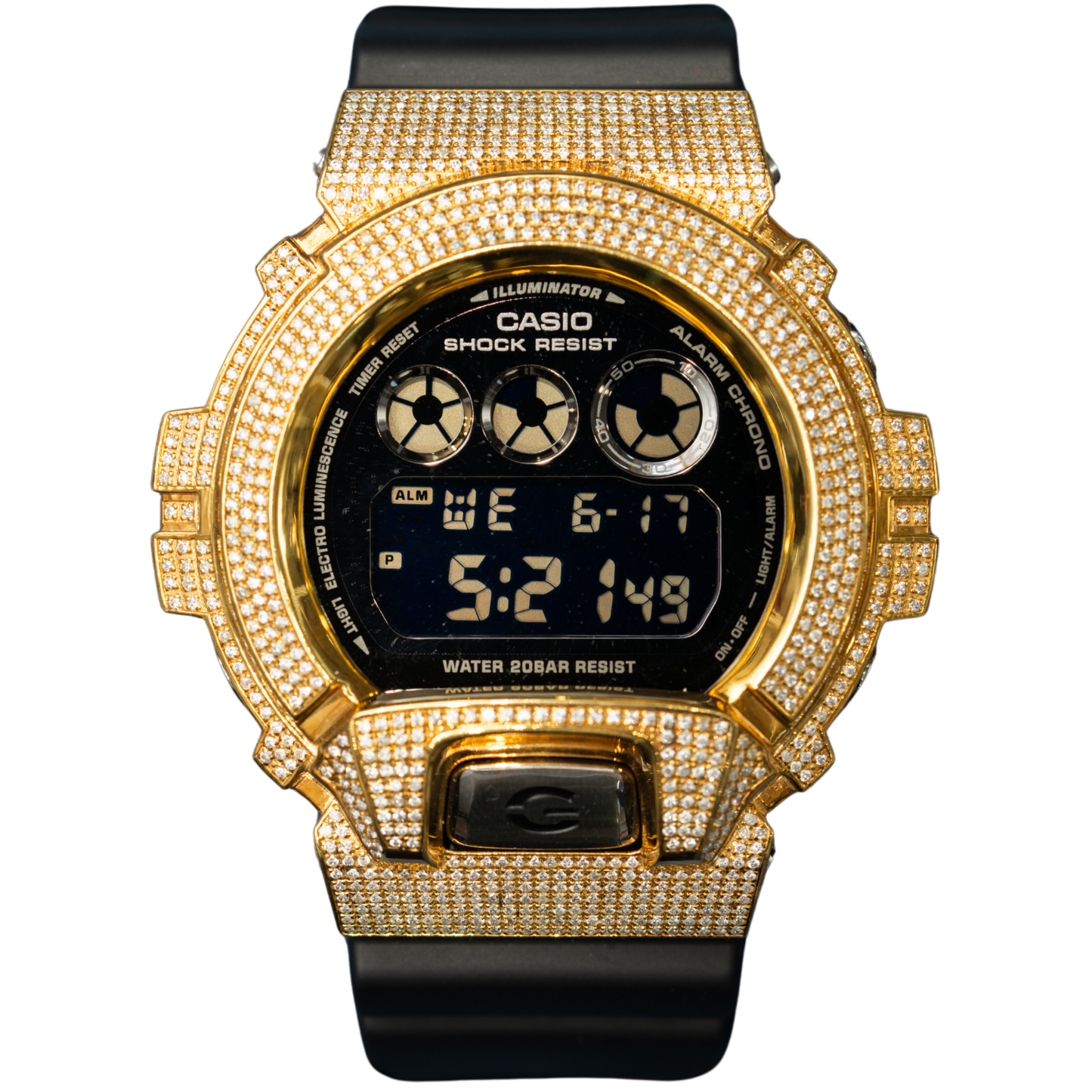 Casio Iced Out G Shock Digital Yellow Gold with Black Dial
