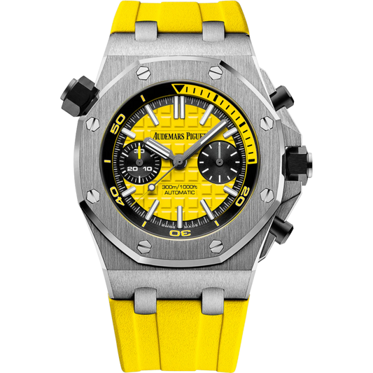 Royal Oak Offshore Diver Chronograph 42MM Yellow Rubber Strap Yellow Dial With Méga Tapisserie Pattern Stainless Steel Case