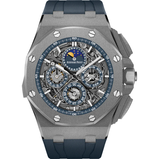 Royal Oak Offshore Grande Complication 44MM Blue Rubber Strap Sapphire Dial Sandblasted Titanium Case