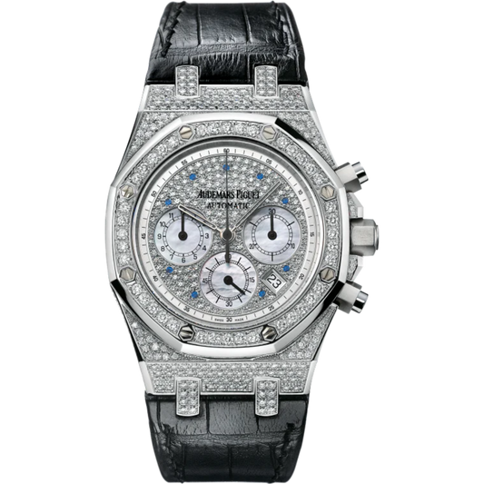 Royal Oak Chronograph 39MM Black Alligator Strap Diamond-Paved 18-Carat White Gold Dial 18-Carat White Gold Case Entirely Set With Diamonds