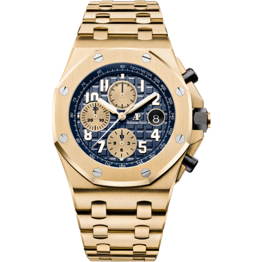Royal Oak Offshore Chronograph 42MM 18-Carat Yellow Gold Bracelet Blue Dial With Méga Tapisserie Pattern 18-Carat Yellow Gold Case
