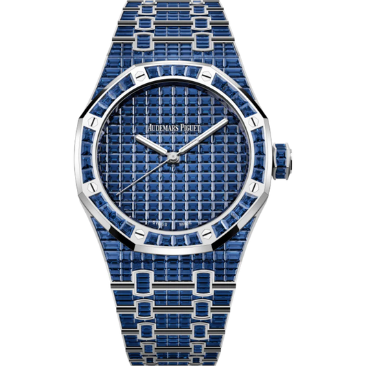 Royal Oak Selfwinding Blue Sapphire 50th Anniversary 41MM 18-Carat White Gold Bracelet Set 18-Carat White Gold Dial Set 18-Carat White Gold Case Set With Baguette-Cut Blue Sapphires