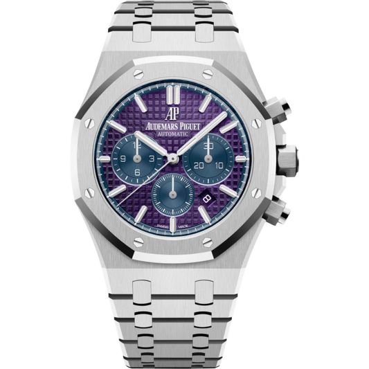 Royal Oak Selfwinding Chronograph 41MM 950 Platinum Bracelet Plum Purple Dial With Grande Tapisserie Pattern 950 Platinum Case