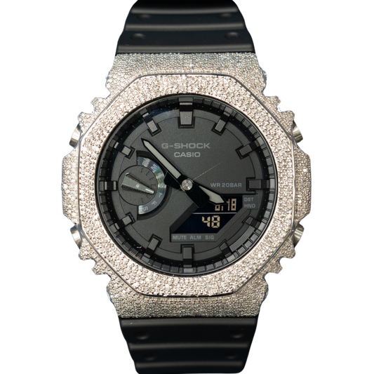 Casio Iced out G Shock Analog (White gold with Black Dial