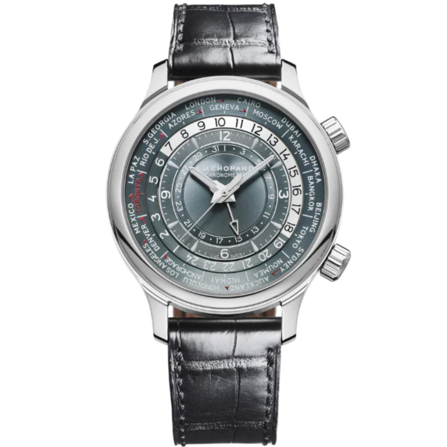 L.U.C TIME TRAVELER ONE 42 MM PLATINUM WITH GREY-BLUE DIAL