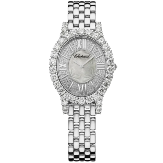 L'HEURE DU DIAMANT OVAL SMALL 34 MM 18K WHITEE GOLD WITH MOTHER OF PEARL DIAL