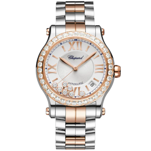 HAPPY SPORT 36 MM ETHICAL ROSE GOLD - LUCENT STEEL™ WITH SILVER DIAL