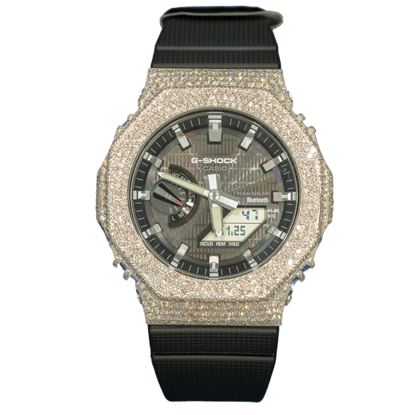 Casio GShock GM2100 White Gold Black Dial Bussdown Honeycomb Setting - 8.20 cts