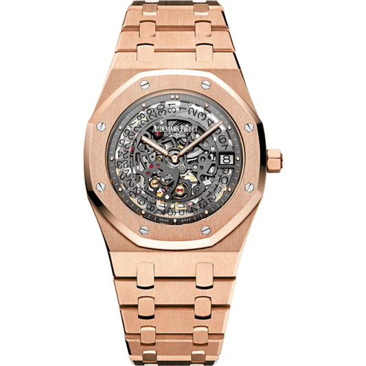 Royal Oak Openworked Extra-Thin 39MM 18-Carat Rose Gold Bracelet Openworked Slate Grey Dial 18-Carat Rose Gold Case