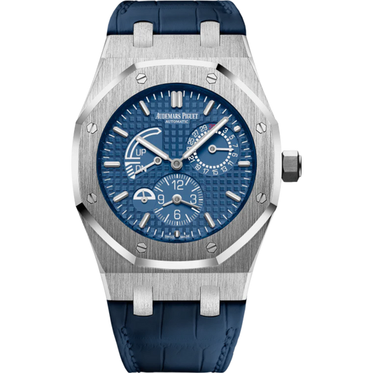 Royal Oak Dual Time 39MM Blue Alligator Strap Blue Dial With Grande Tapisserie Pattern  Stainless Steel Case