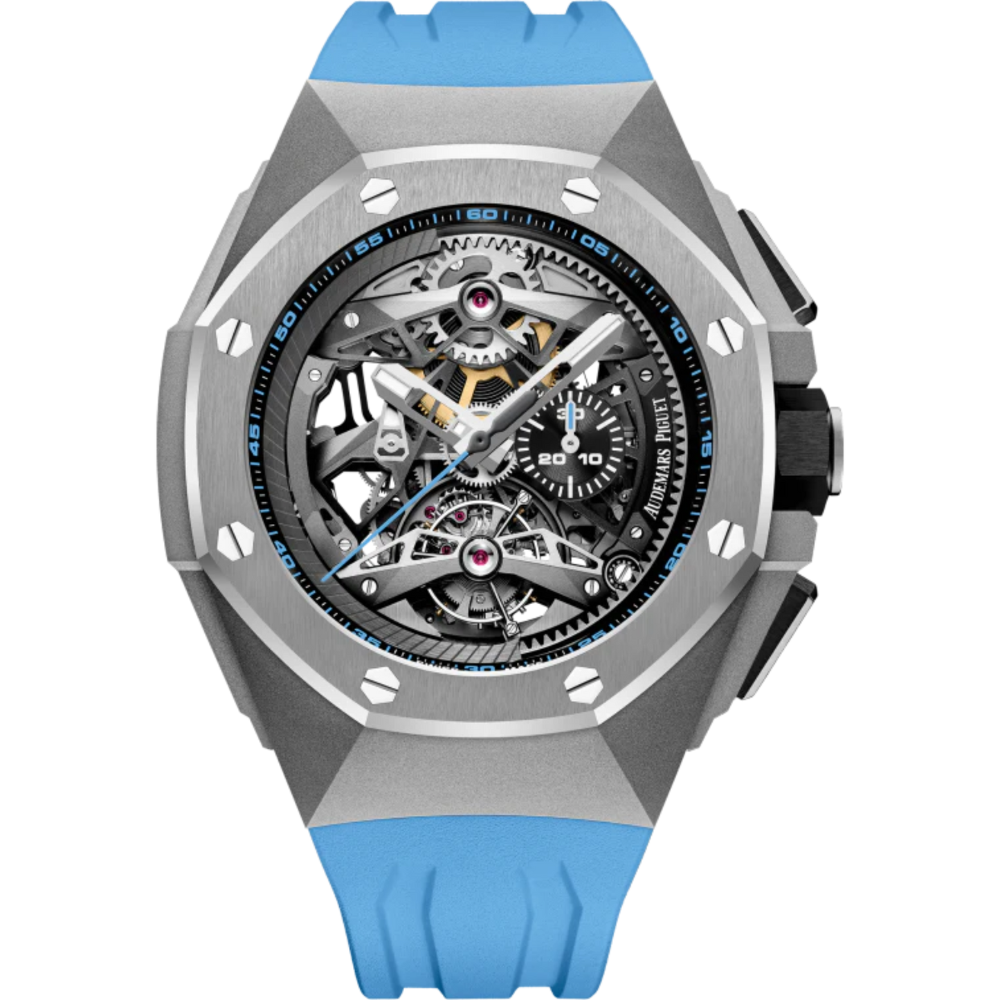 Royal Oak Concept 44mm Tourbillon Chronograph Openworked Selfwinding Titanium Black Blue Rubber Titanium Bezel