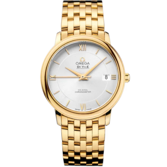 DE VILLE PRESTIGE 37 MM YELLOW GOLD WITH SILVER DIAL