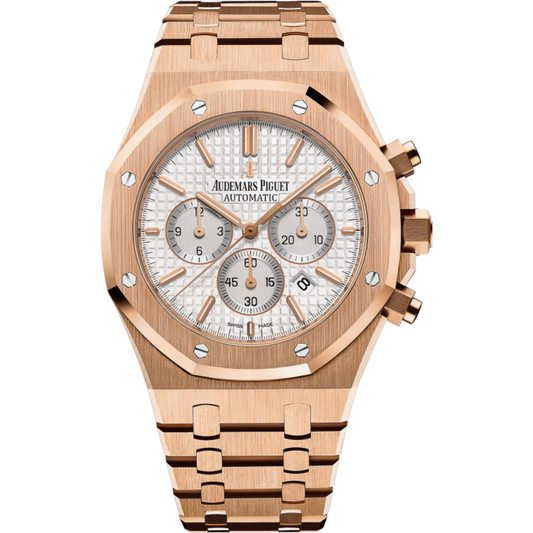 Royal Oak Chronograph 41MM 18-Carat Pink Gold Bracelet Silver-Toned Dial With Grande Tapisserie Pattern 18-Carat Pink Gold Case