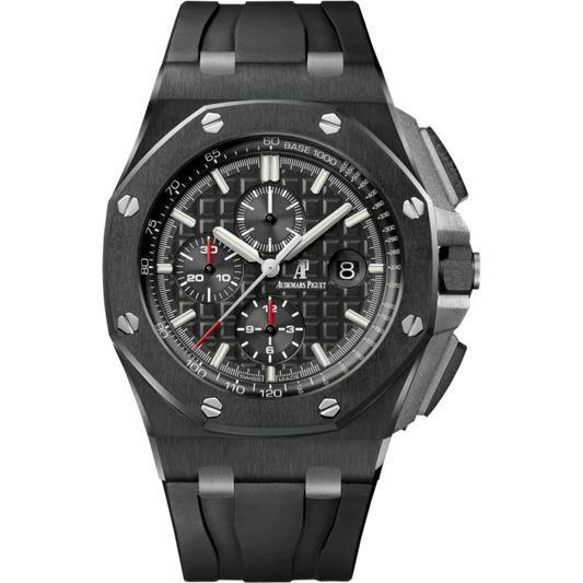 Royal Oak Offshore Chronograph 44MM Black Rubber Strap Black Dial With Méga Tapisserie Pattern Black Ceramic Case and Bezel