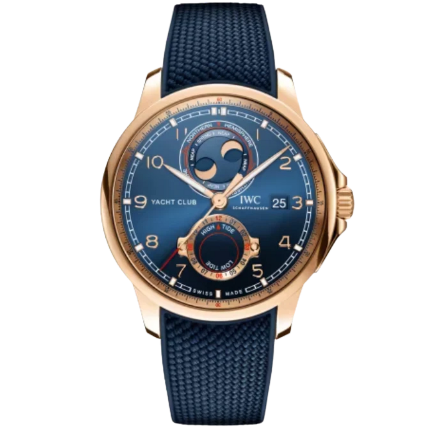 PORTUGIESER YACHT CLUB MOON & TIDE 45 MM GOLD WITH BLUE DIAL