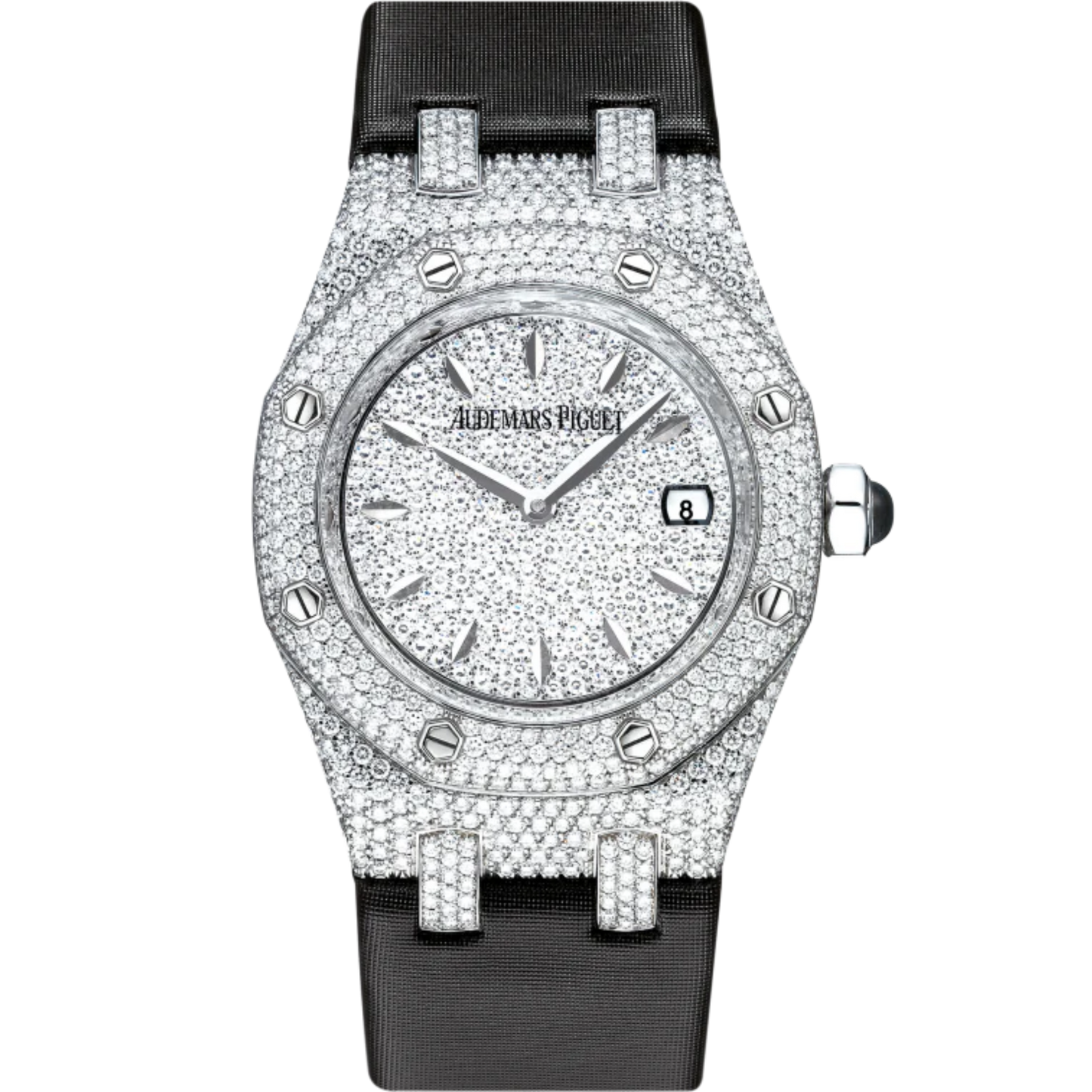 Royal Oak Quartz 33MM Technological Silk Strap White Mother-Of-Pearl Dial 18-Carat White Gold Case Bezel Set With Brilliant-Cut Diamonds