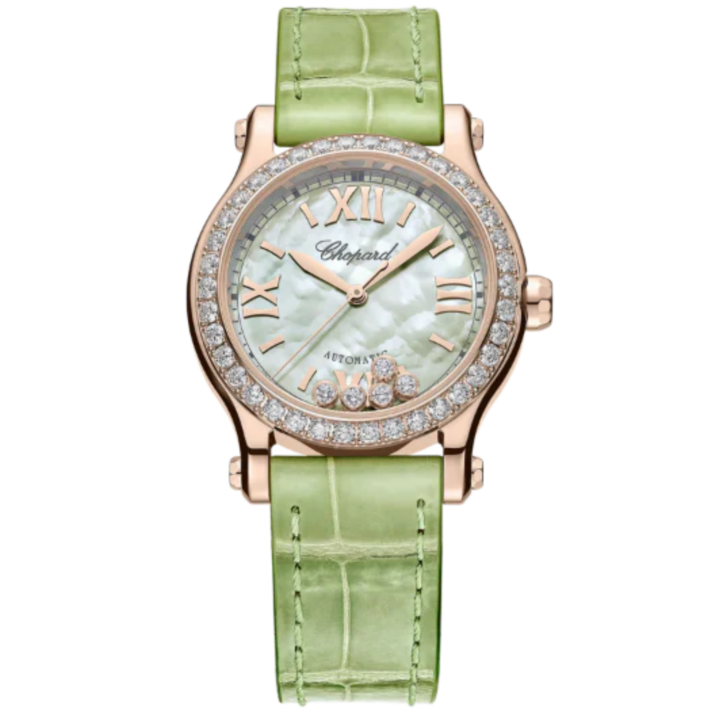 HAPPY SPORT 30 MM ETHICAL ROSE GOLD WITH GREEN MOTHER OF PEARL DIAL