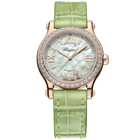 HAPPY SPORT 30 MM ETHICAL ROSE GOLD WITH GREEN MOTHER OF PEARL DIAL