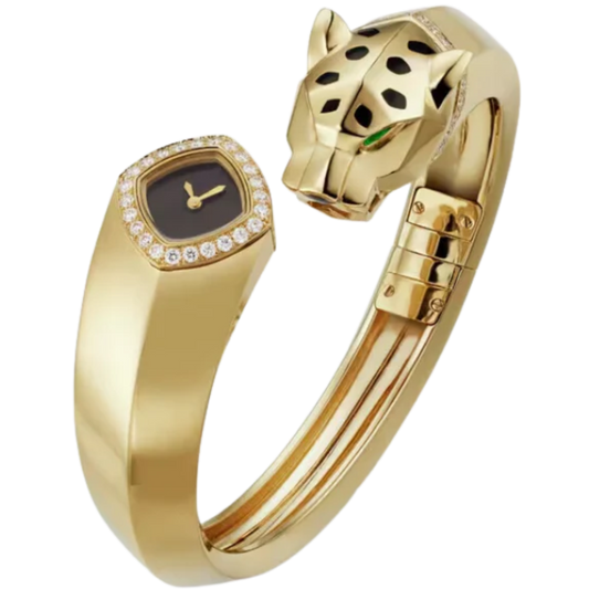 LA PANTHERE DE CARTIER BANGLE 18 MM 18K YELLOW GOLD WITH BLACK DIAL SIZE 17