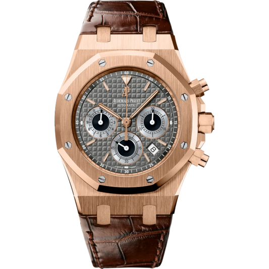 Royal Oak Chronograph 39MM Brown Alligator Strap Brown Dial With Grande Tapisserie Pattern 18-Carat Pink Gold Case