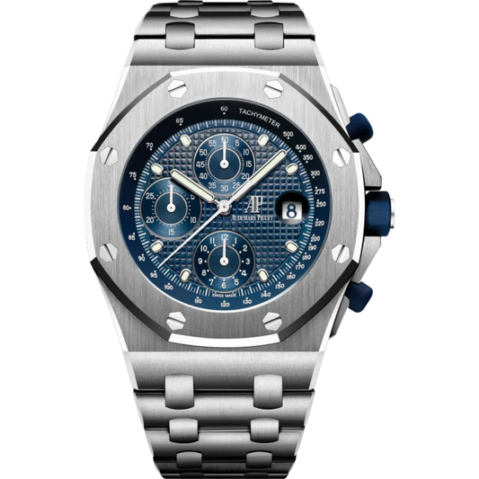 Royal Oak Offshore Selfwinding Chronograph 42MM Stainless Steel Bracelet Blue Dial With Petite Tapisserie Pattern Stainless Steel Case