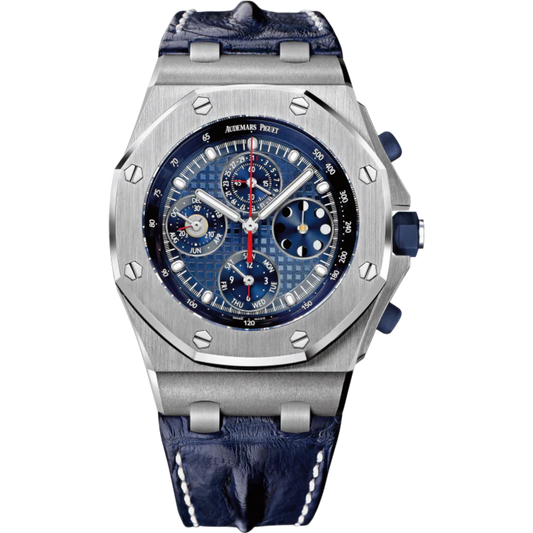 Royal Oak Offshore Perpetual Calendar Chronograph 42MM Blue Alligator Strap Blue Dial With Grande Tapisserie Pattern 950 Platinum Case