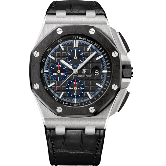 Royal Oak Offshore Selfwinding Chronograph 44MM Black Alligator Strap Black Dial With Méga Tapisserie Pattern 950 Platinum Case