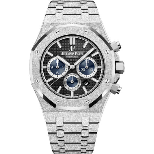 Royal Oak Selfwinding Chronograph 41MM Hammered 18-Carat White Gold Bracelet Black Dial With Grande Tapisserie Pattern Hammered 18-Carat White Gold Case