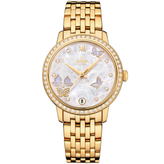 DE VILLE PRESTIGE BUTTERFLY 37 MM YELLOW GOLD WITH MOTHER OF PEARL DIAL