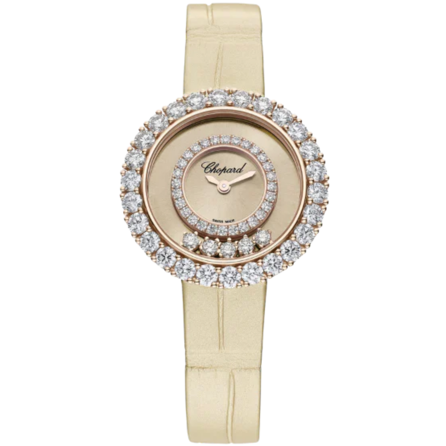 HAPPY DIAMONDS JOAILLERIE 29 MM ETHICAL ROSE GOLD WITH YELLOW DIAL