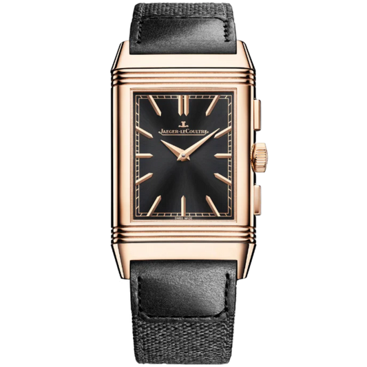 REVERSO TRIBUTE CHRONOGRAPH 49 MM 18K ROSE GOLD WITH BLACK SUNRAY BRUSH AND BLACK OPALINE DIAL