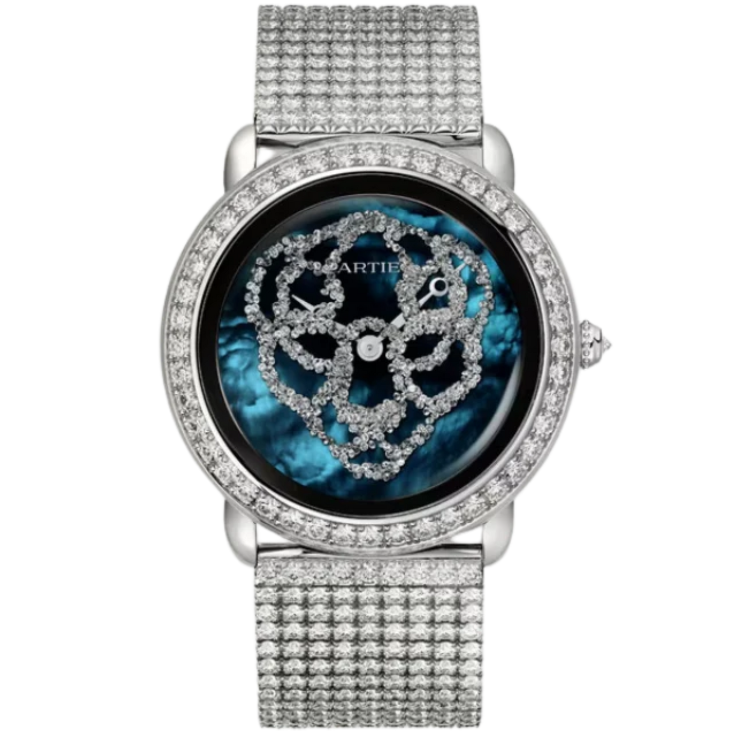 REVELATION D'UNE PANTHERE 37 MM RHODIUMIZED WHITE GOLD WITH BLUE MOTHER OF PEARL DIAL