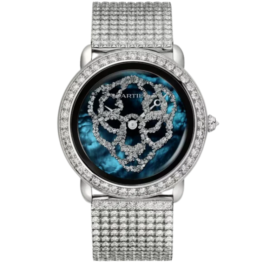 REVELATION D'UNE PANTHERE 37 MM RHODIUMIZED WHITE GOLD WITH BLUE MOTHER OF PEARL DIAL