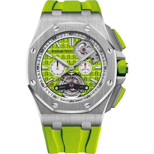 ROYAL OAK Royal Oak Offshore Tourbillon Chronograph Selfwinding 44MM Green Rubber Strap Green Dial With Méga Tapisserie Pattern Stainless Steel Case