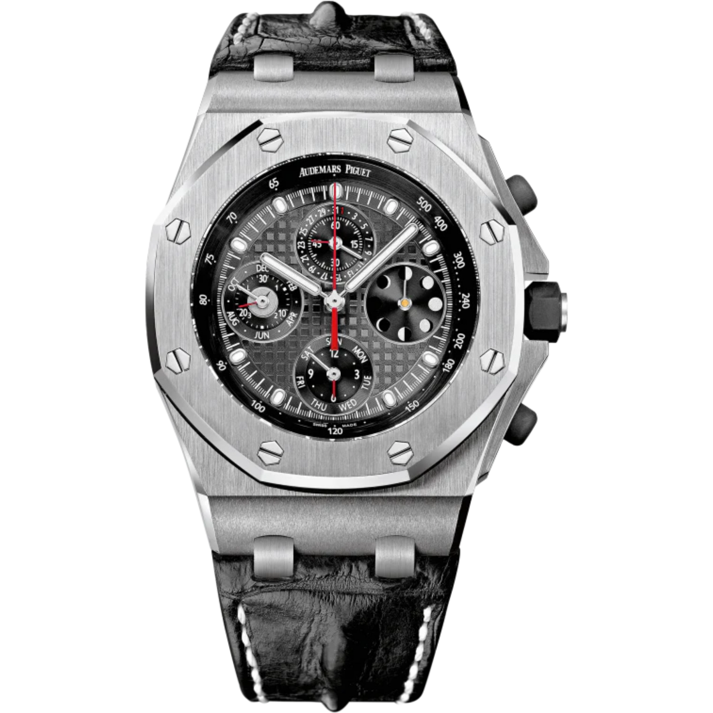 Royal Oak Offshore Perpetual Calendar Chronograp 42MM Black Alligator Strap Black Dial With Grande Tapisserie Pattern Titanium Case
