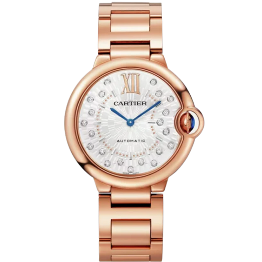BALLON BLEU DE CARTIER 36 MM ROSED GOLD WITH MATT SILVER STAMPED SUNRAY DIAL